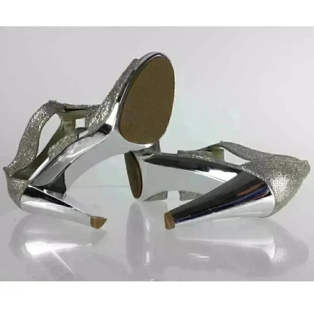 EUC  Michael-Michael Kors Sparkle Sliver T Strap Sandals sz 7 - Picture 2 of 5